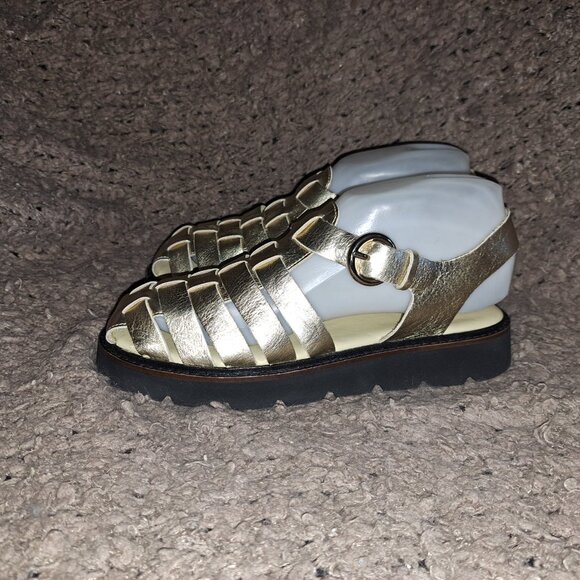 ANTHROPOLGIE-Gold Leather Fisherman Sandals-Lined-Size 38-New/No Box - Picture 2 of 7